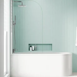 Erin Modern Shower Bath Suite with 1700mm J Shaped Bath & Rimless Toilet
