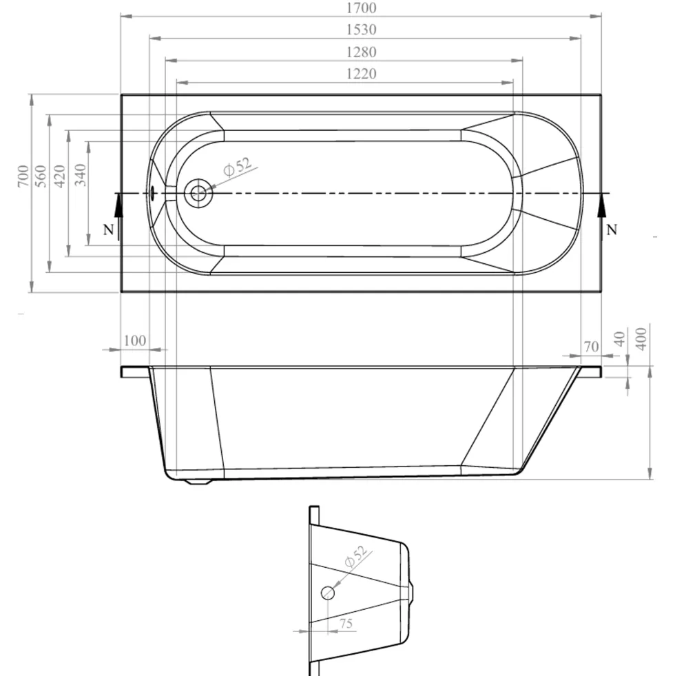 Erin Reinforced Shower Bath Suite with Rimless Toilet