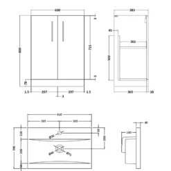 Erin Rimless Toilet & Vanity Unit Bathroom Set with Matt Black Handles