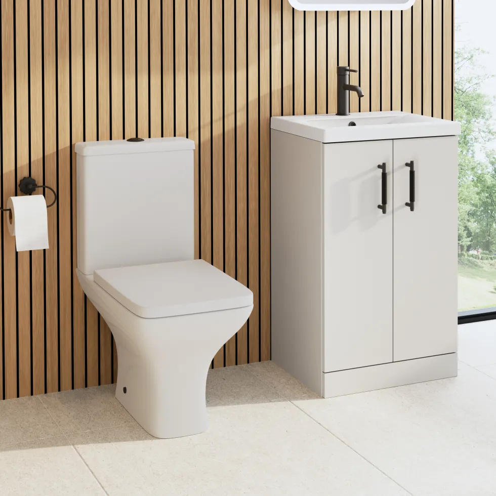 Erin Rimless Toilet & Vanity Unit Bathroom Set with Matt Black Handles