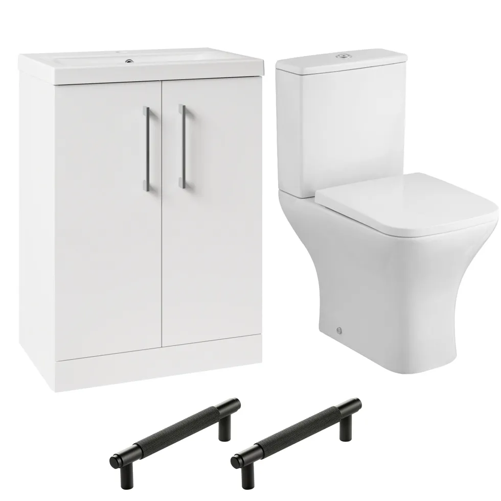 Erin Rimless Toilet & Vanity Unit Bathroom Set with Matt Black Handles