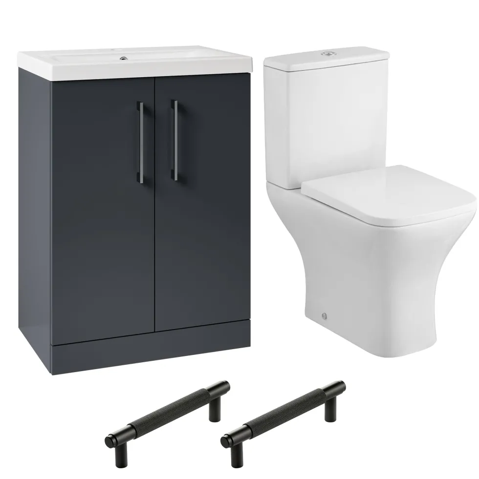 Erin Rimless Toilet & Vanity Unit Bathroom Set with Matt Black Handles