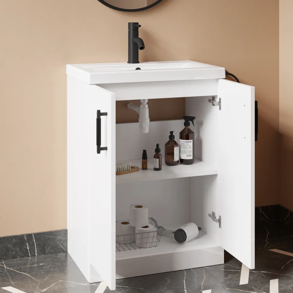 Erin Rimless Toilet & Vanity Unit Bathroom Set with Matt Black Handles