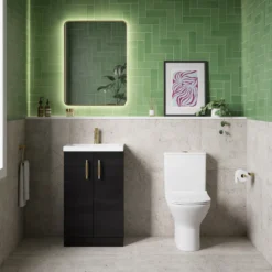Erin Rimless Toilet & Vanity Unit Bathroom Suite Set with Brushed Brass Handles