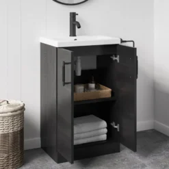 Erin Rimless Toilet & Vanity Unit Bathroom Suite Set with Brushed Brass Handles