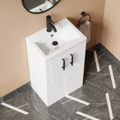 Erin Rimless Toilet & Vanity Unit Bathroom Suite Set with Brushed Brass Handles