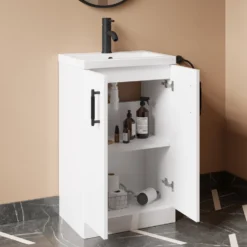 Erin Rimless Toilet & Vanity Unit Bathroom Suite Set with Brushed Brass Handles