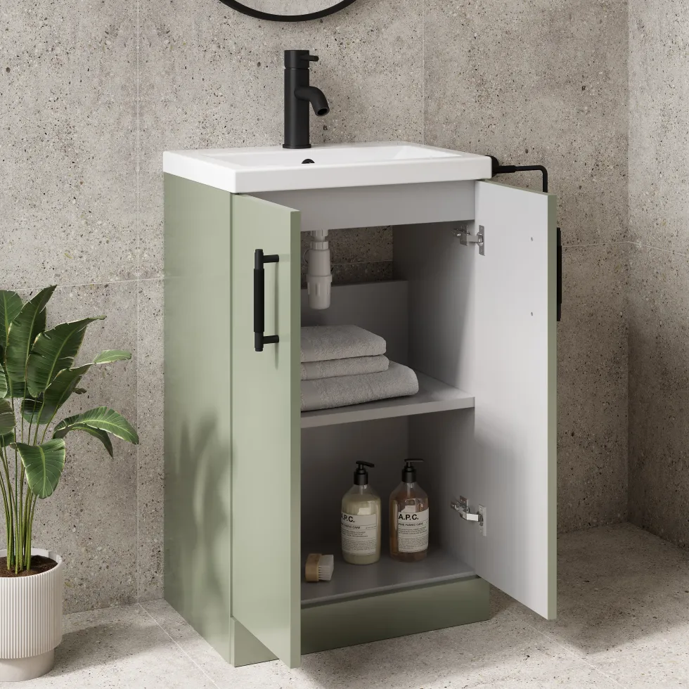 Erin Rimless Toilet & Vanity Unit Bathroom Suite Set with Matt Black Handles