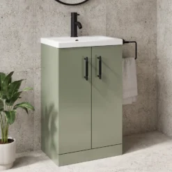 Erin Rimless Toilet & Vanity Unit Bathroom Suite Set with Matt Black Handles