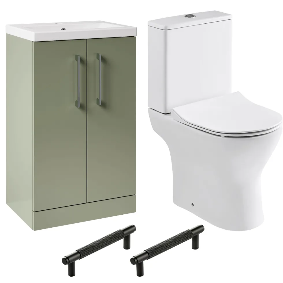 Erin Rimless Toilet & Vanity Unit Bathroom Suite Set with Matt Black Handles