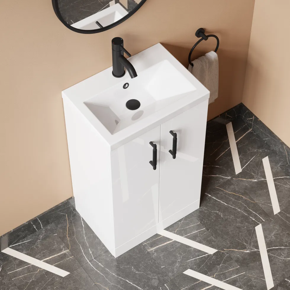 Erin Rimless Toilet & Vanity Unit Bathroom Suite Set with Matt Black Handles