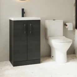 Erin Rimless Toilet & Vanity Unit Bathroom Suite Set with Matt Black Handles