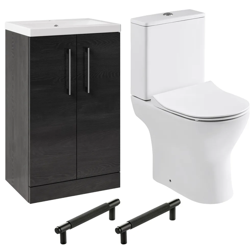 Erin Rimless Toilet & Vanity Unit Bathroom Suite Set with Matt Black Handles