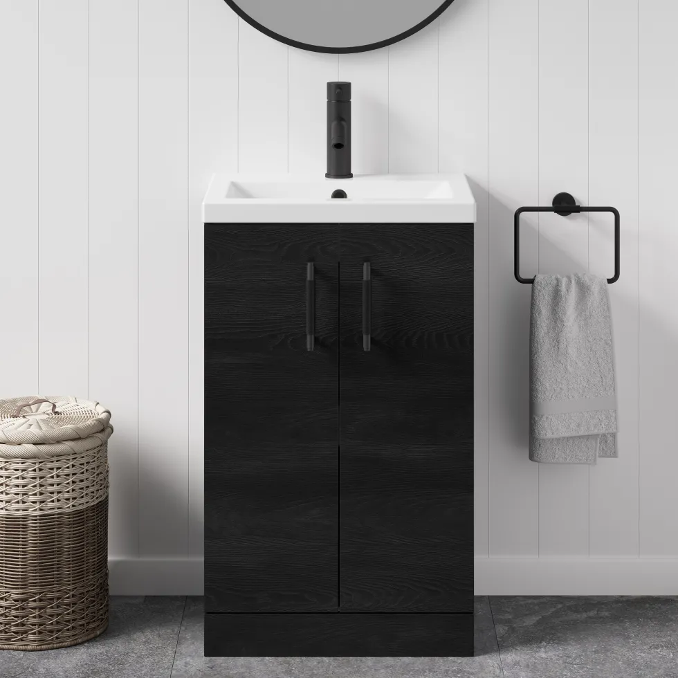 Erin Rimless Toilet & Vanity Unit Bathroom Suite Set with Matt Black Handles