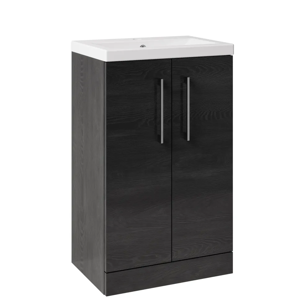 Erin Rimless Toilet & Vanity Unit Bathroom Suite Set with Matt Black Handles