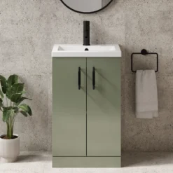 Erin Rimless Toilet & Vanity Unit Bathroom Suite Set with Matt Black Handles