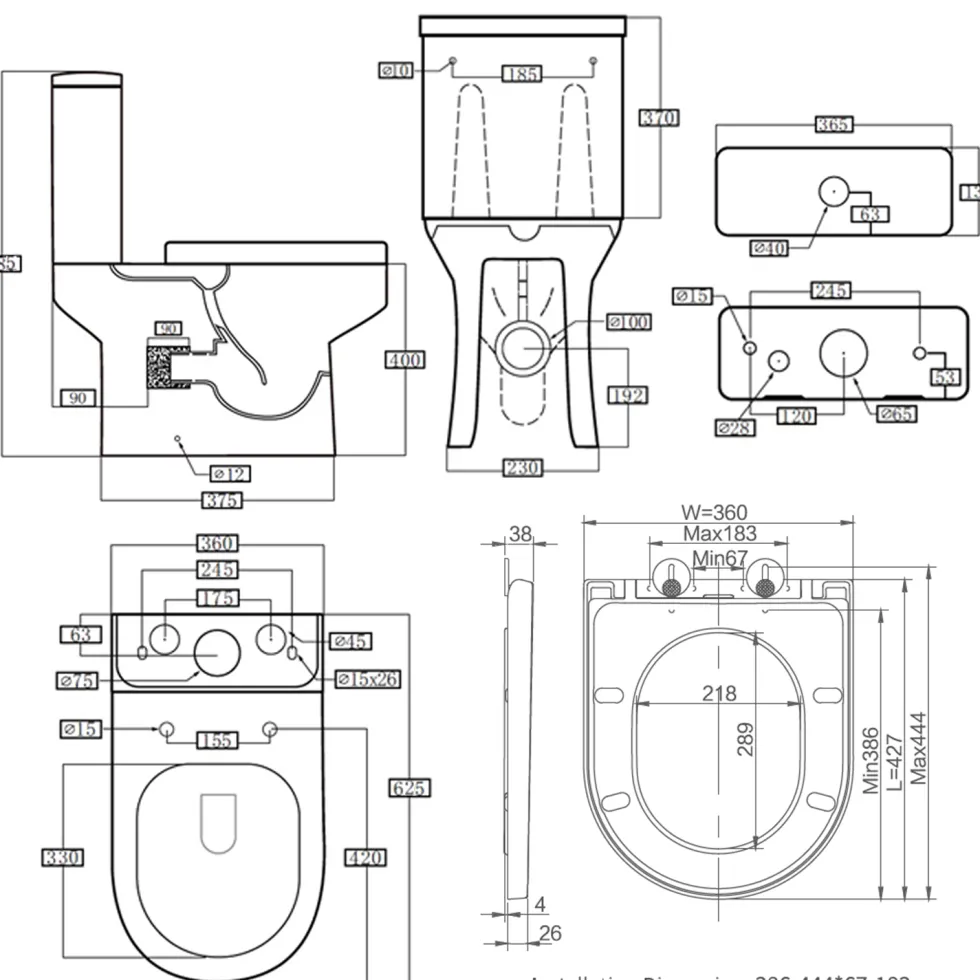 Erin Rimless Toilet & Vanity Unit Bathroom Suite with Matt Black Handles