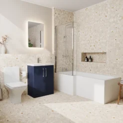 Erin Shower Bath Suite with 1700mm L Shaped Bath & Rimless Toilet