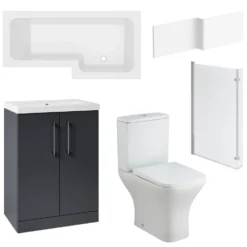 Erin Shower Bath Suite with 1700mm L Shaped Bath & Rimless Toilet