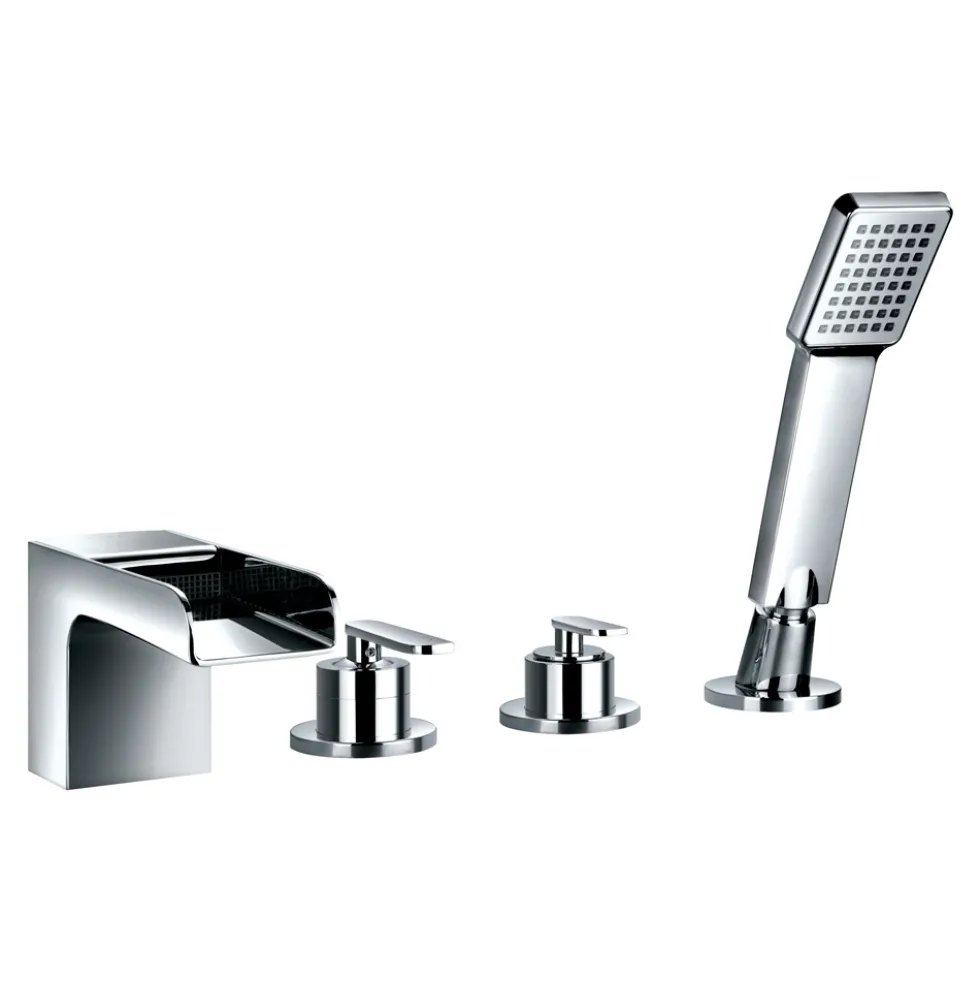 Flova Cascade 4 Hole Deck Mounted Waterfall Bath Shower Mixer with Pull Out Handset