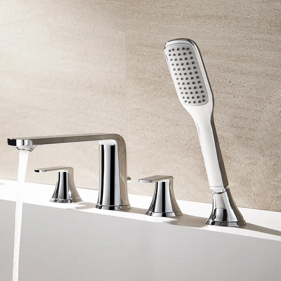 Flova Fusion 4 Hole Deck Mounted Bath Shower Mixer with Pull Out Handset