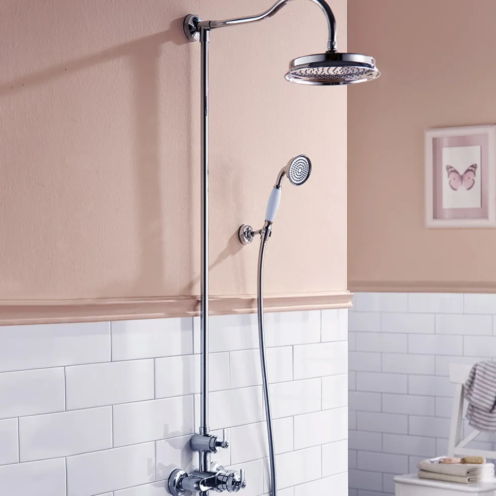 Flova Liberty Exposed Thermostatic Shower Column with Overhead Rainshower & Handset Kit - Chrome