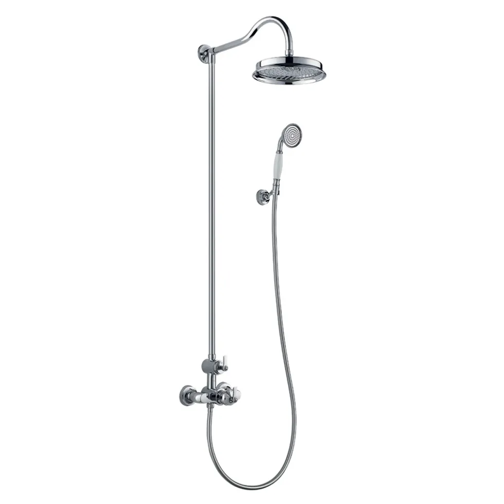 Flova Liberty Exposed Thermostatic Shower Column with Overhead Rainshower & Handset Kit - Chrome