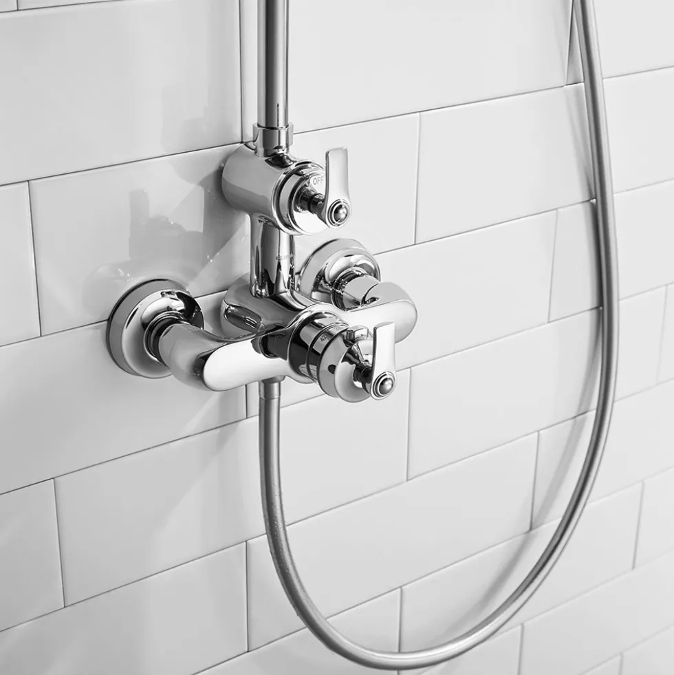 Flova Liberty Exposed Thermostatic Shower Column with Overhead Rainshower & Handset Kit - Chrome