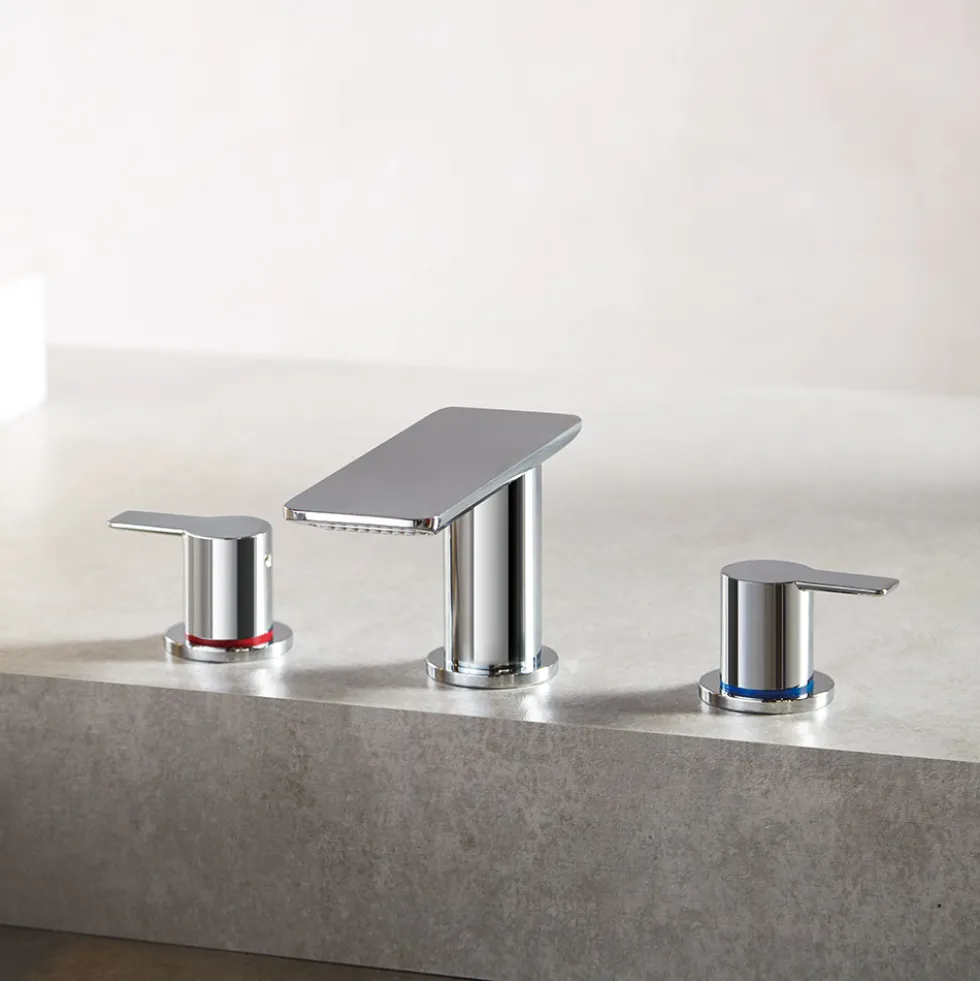 Flova Spring 3 Hole Basin Mixer with Clicker Waste