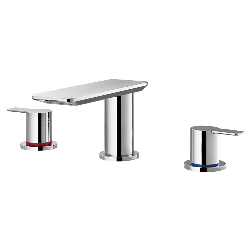 Flova Spring 3 Hole Basin Mixer with Clicker Waste