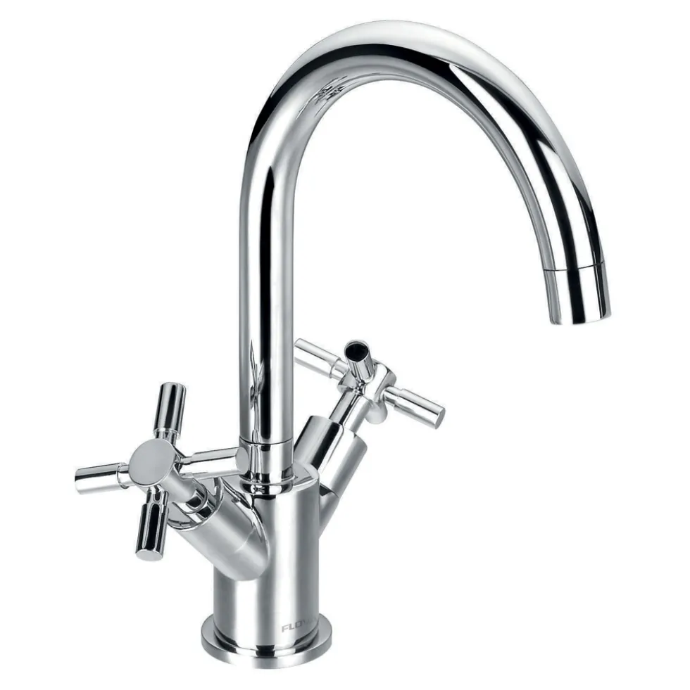 Flova XL Twin Crosshead Handle Basin Mixer Tap with Clicker Waste