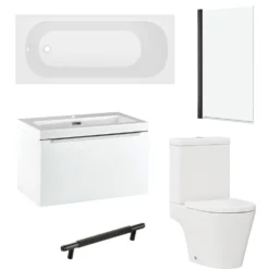 Freddie Matt Black Reinforced Shower Bath Suite with Rimless Toilet