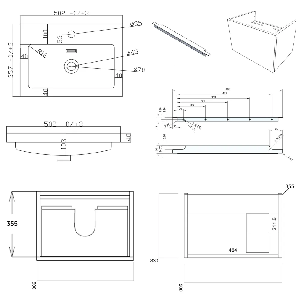 Freddie 500mm Wall Hung Vanity Unit & Basin