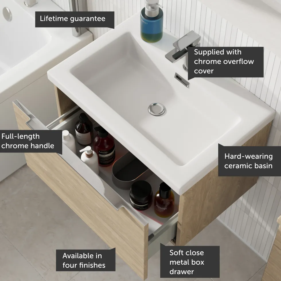 Freddie 600mm Wall Hung Vanity Unit & Basin