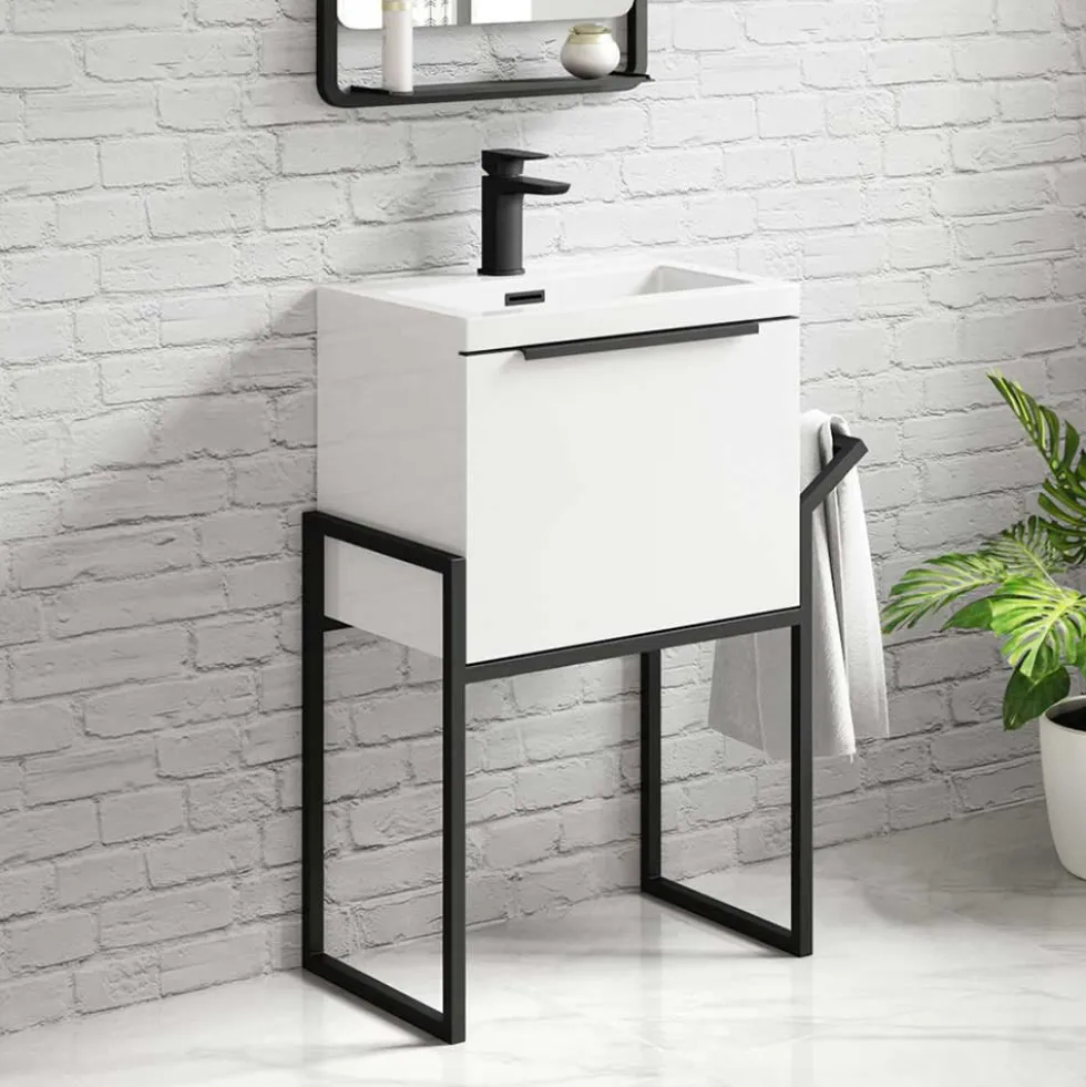 Freddie 500mm Wall Hung Vanity Unit & Basin with Matt Black Frame