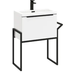 Freddie 600mm Wall Hung Vanity Unit & Basin with Matt Black Frame