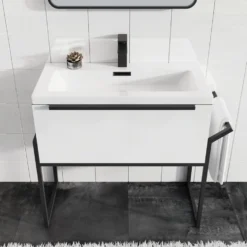 Freddie 800mm Wall Hung Vanity Unit & Basin with Matt Black Frame