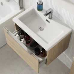 Freddie Rimless Toilet & Vanity Unit Bathroom Suite with Brushed Brass Handles