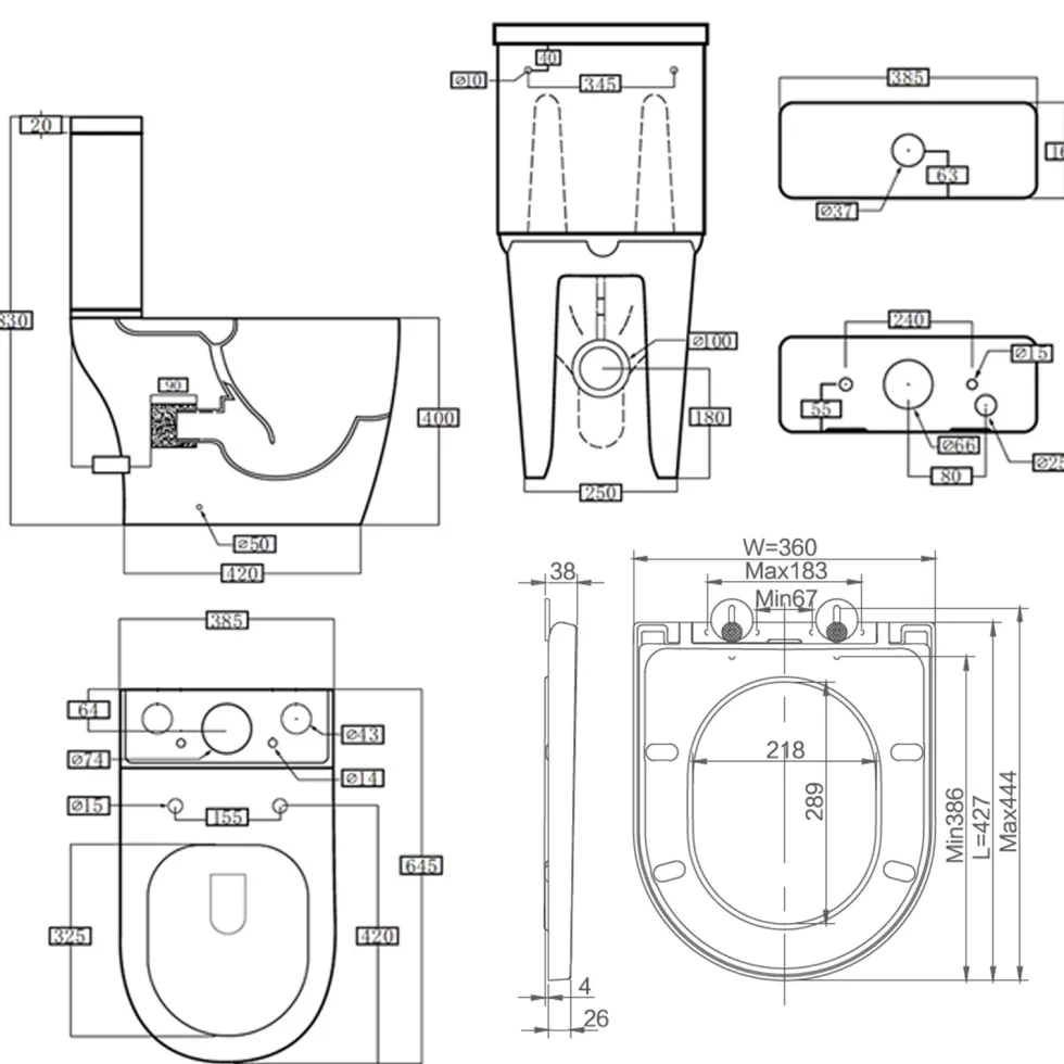 Freddie Rimless Toilet & Vanity Unit Bathroom Suite with Brushed Brass Handles