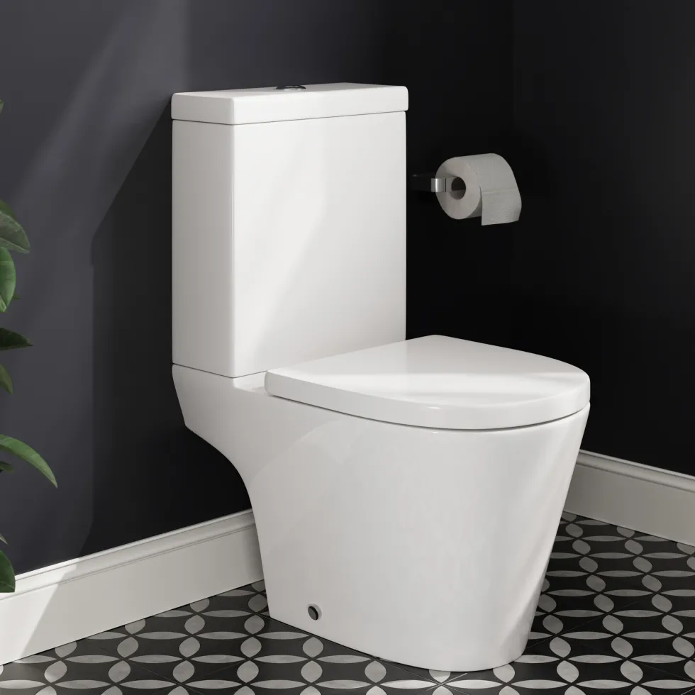 Freddie Rimless Toilet & Vanity Unit Bathroom Suite with Brushed Brass Handles