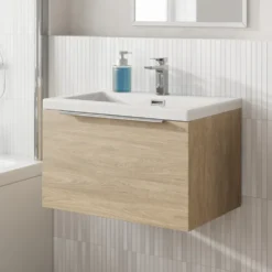 Freddie Rimless Toilet & Vanity Unit Bathroom Suite with Brushed Brass Handles