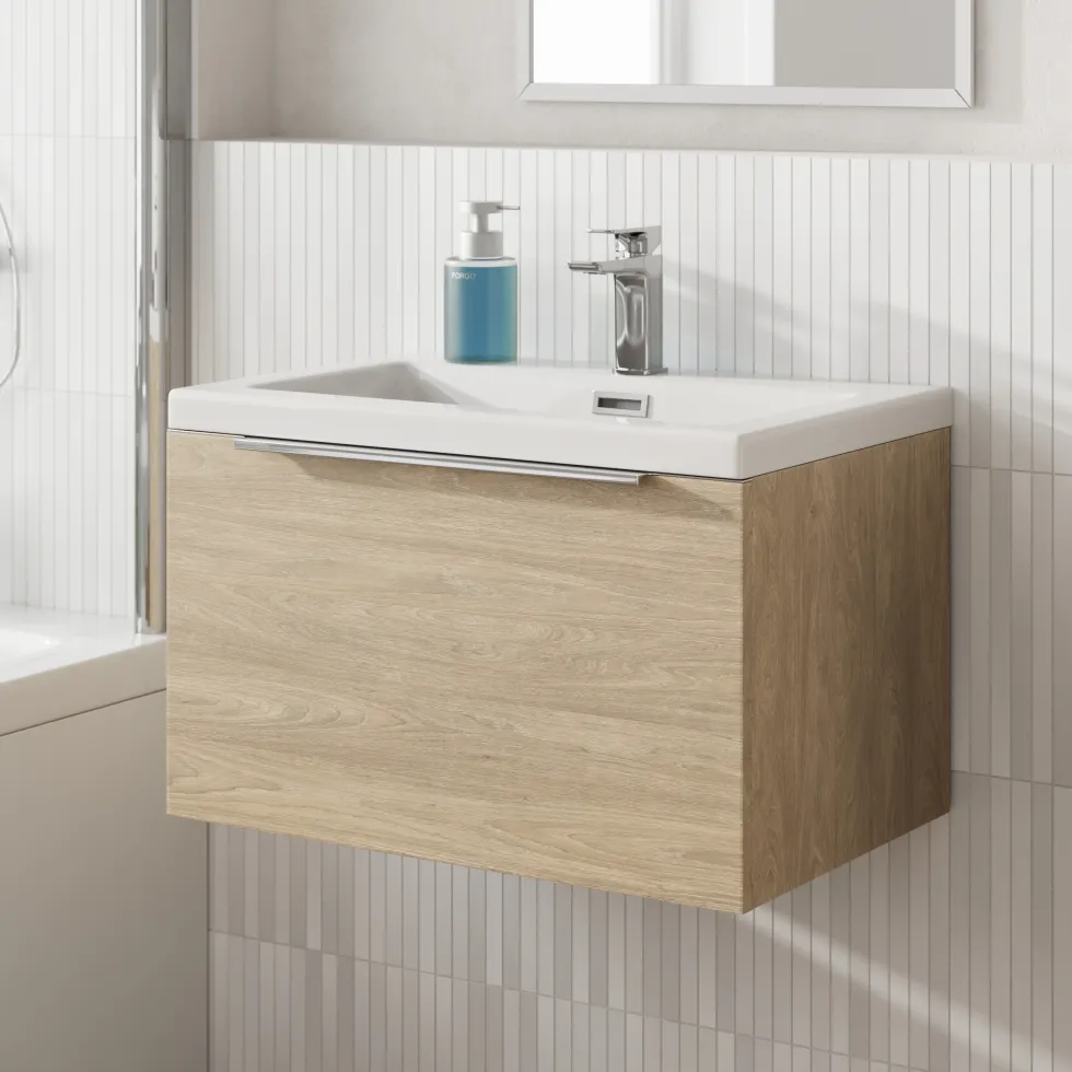 Freddie Rimless Toilet & Vanity Unit Bathroom Suite with Brushed Brass Handles