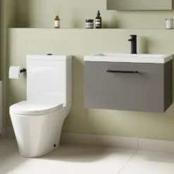 Freddie Rimless Toilet & Vanity Unit Bathroom Suite with Matt Black Handles