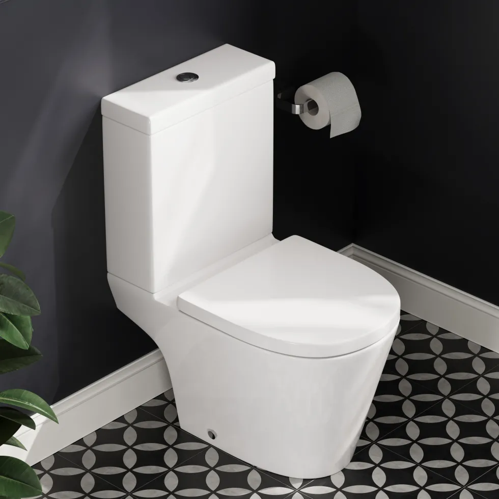 Freddie Rimless Toilet & Vanity Unit Bathroom Suite with Matt Black Handles