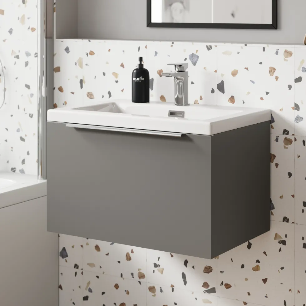 Freddie Rimless Toilet & Vanity Unit Bathroom Suite with Matt Black Handles