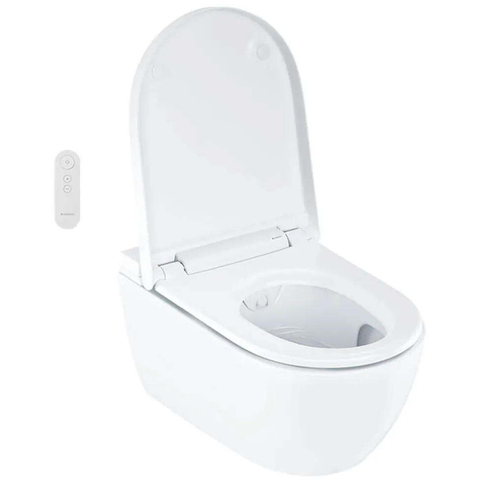 Geberit AquaClean Alba Rimless Wall Hung Smart Toilet with Wrap Over Soft Close Seat & Remote Control