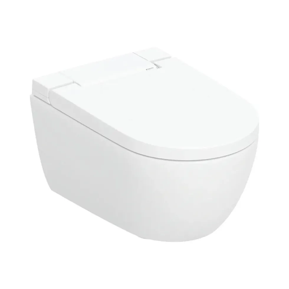 Geberit AquaClean Alba Rimless Wall Hung Smart Toilet with Wrap Over Soft Close Seat & Remote Control