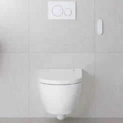 Geberit AquaClean Alba Rimless Wall Hung Smart Toilet with Wrap Over Soft Close Seat & Remote Control