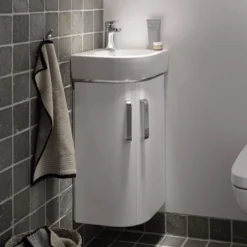 Geberit Selnova 450mm Wall Mounted Gloss White Compact Corner Vanity Unit & Basin