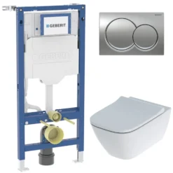 Geberit Wall-Hung 4-in-1 Sigma Cistern, Frame, Flush Plate, Smyle Rimless Pan & Soft Close Seat Pack
